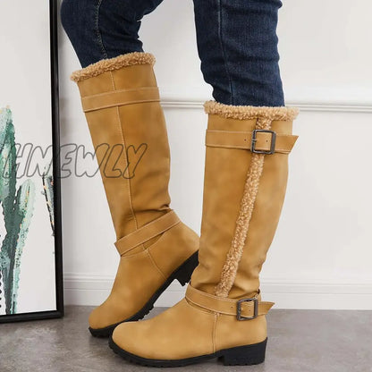 Hnewly Warm Knee High Snow Boots Winter Fur Lined Riding Boots