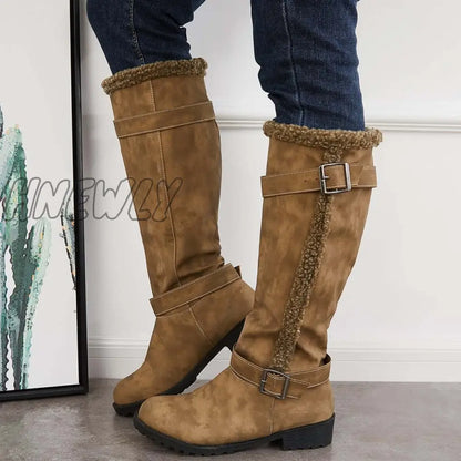 Hnewly Warm Knee High Snow Boots Winter Fur Lined Riding Boots