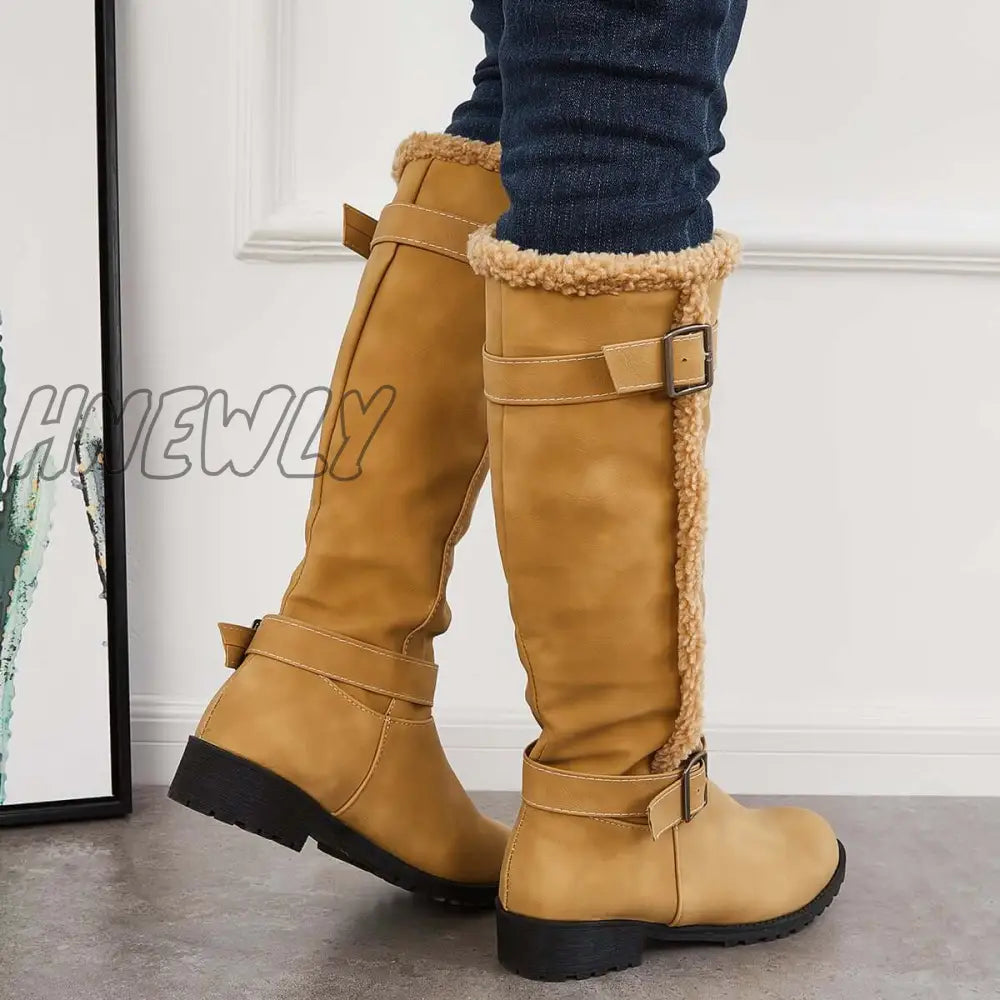 Hnewly Warm Knee High Snow Boots Winter Fur Lined Riding Boots