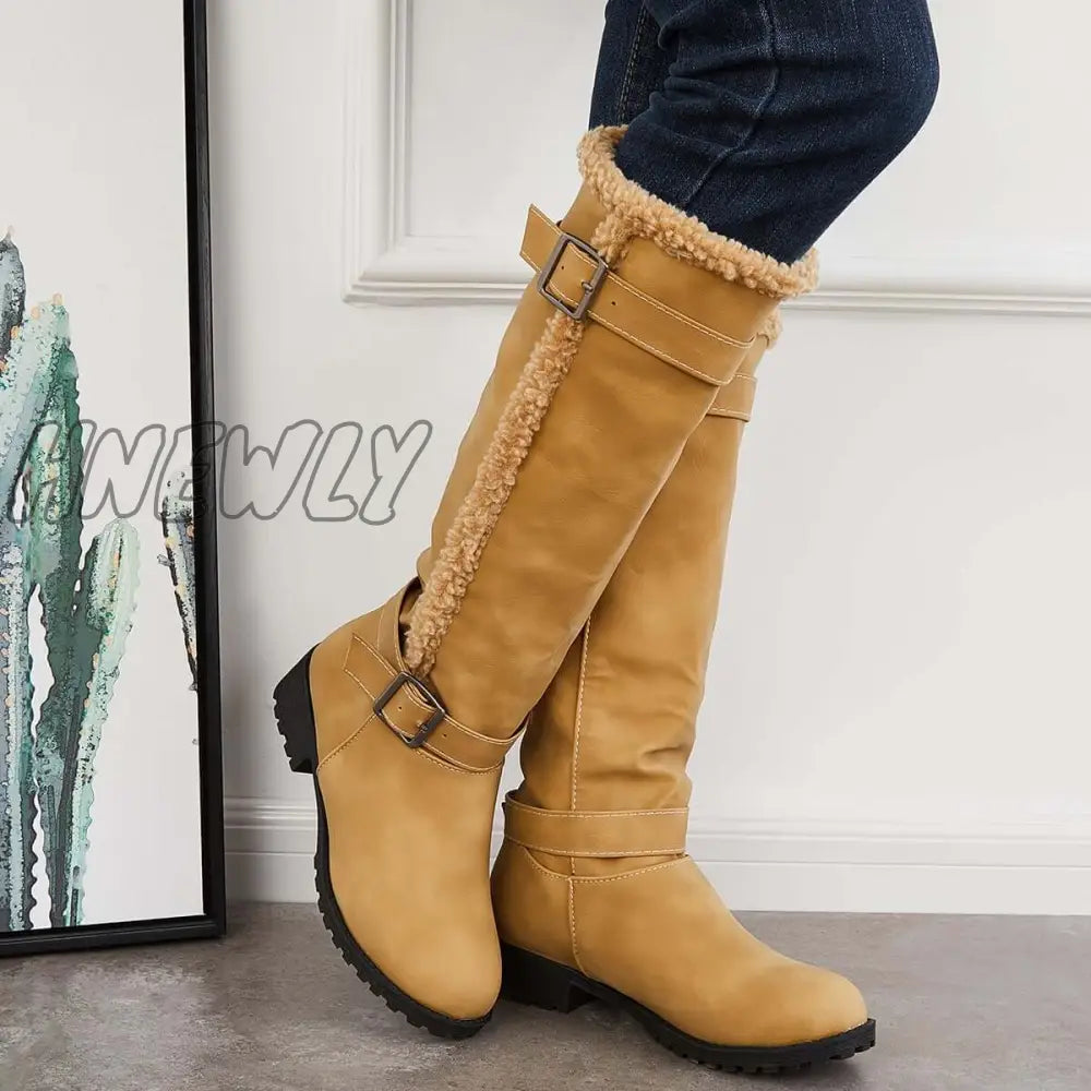 Hnewly Warm Knee High Snow Boots Winter Fur Lined Riding Boots