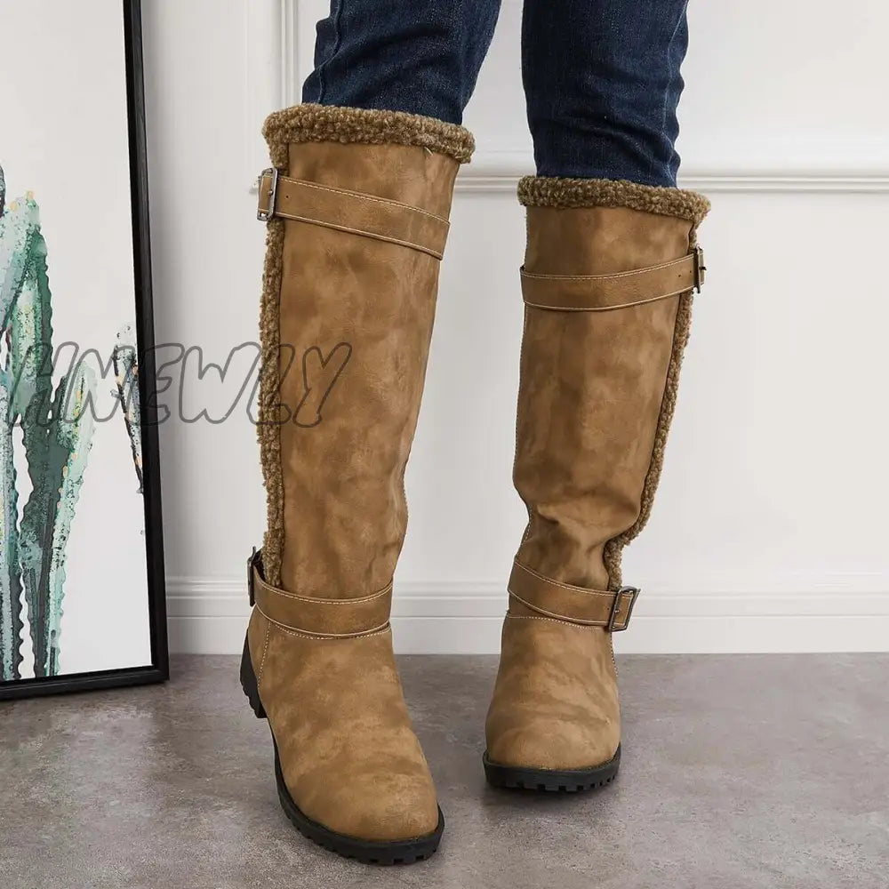 Hnewly Warm Knee High Snow Boots Winter Fur Lined Riding Boots