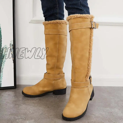 Hnewly Warm Knee High Snow Boots Winter Fur Lined Riding Boots