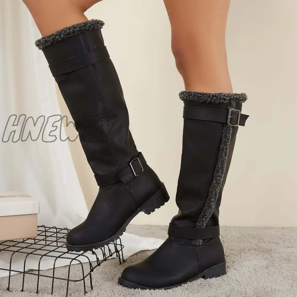 Hnewly Warm Knee High Snow Boots Winter Fur Lined Riding Boots