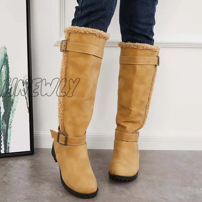 Hnewly Warm Knee High Snow Boots Winter Fur Lined Riding Boots