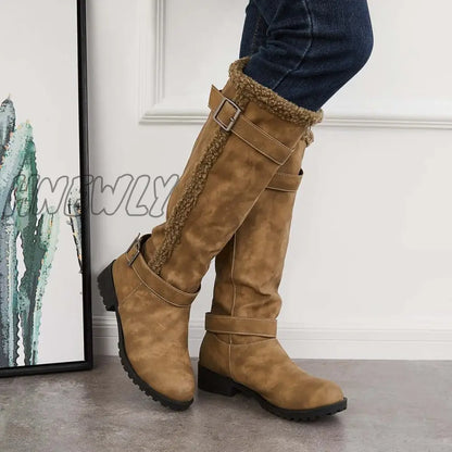 Hnewly Warm Knee High Snow Boots Winter Fur Lined Riding Boots