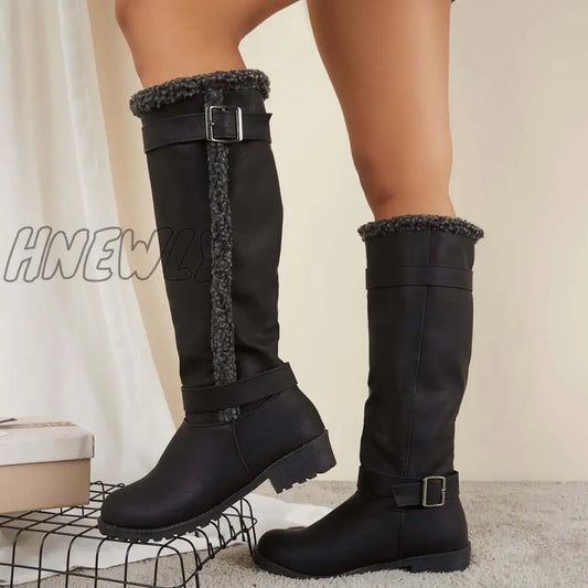 Hnewly Warm Knee High Snow Boots Winter Fur Lined Riding Boots