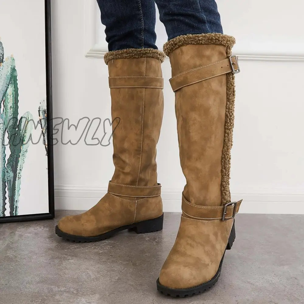 Hnewly Warm Knee High Snow Boots Winter Fur Lined Riding Boots