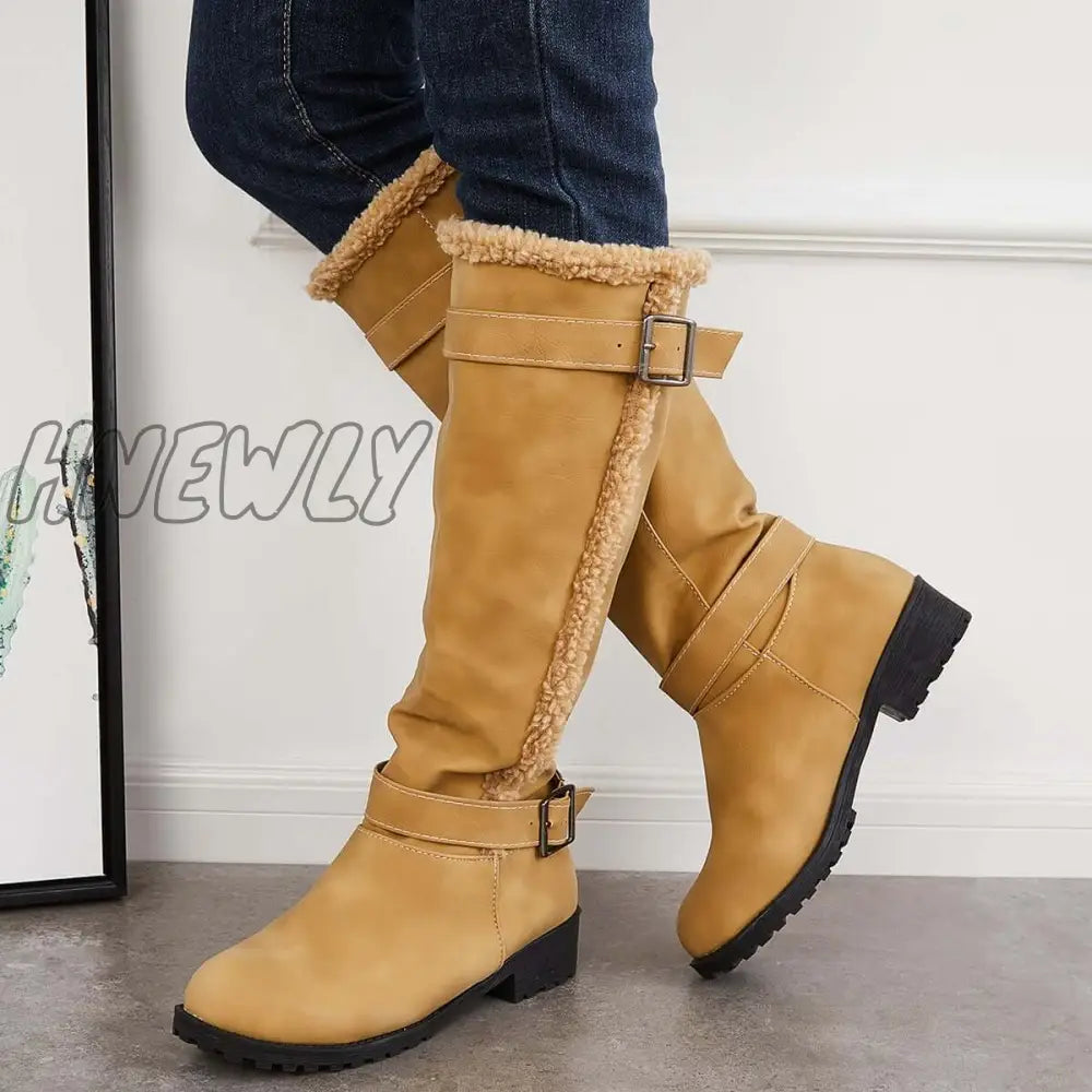 Hnewly Warm Knee High Snow Boots Winter Fur Lined Riding Boots