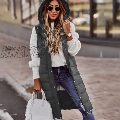 xsrrr Warm Winter Women Long Vests Fashion Hooded Sleeveless Casual Lady Brief Outwear Vest Blouse Shirts Coat Femme Sweatshirt