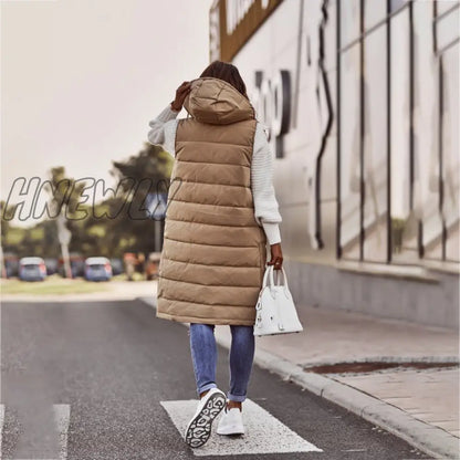 xsrrr Warm Winter Women Long Vests Fashion Hooded Sleeveless Casual Lady Brief Outwear Vest Blouse Shirts Coat Femme Sweatshirt