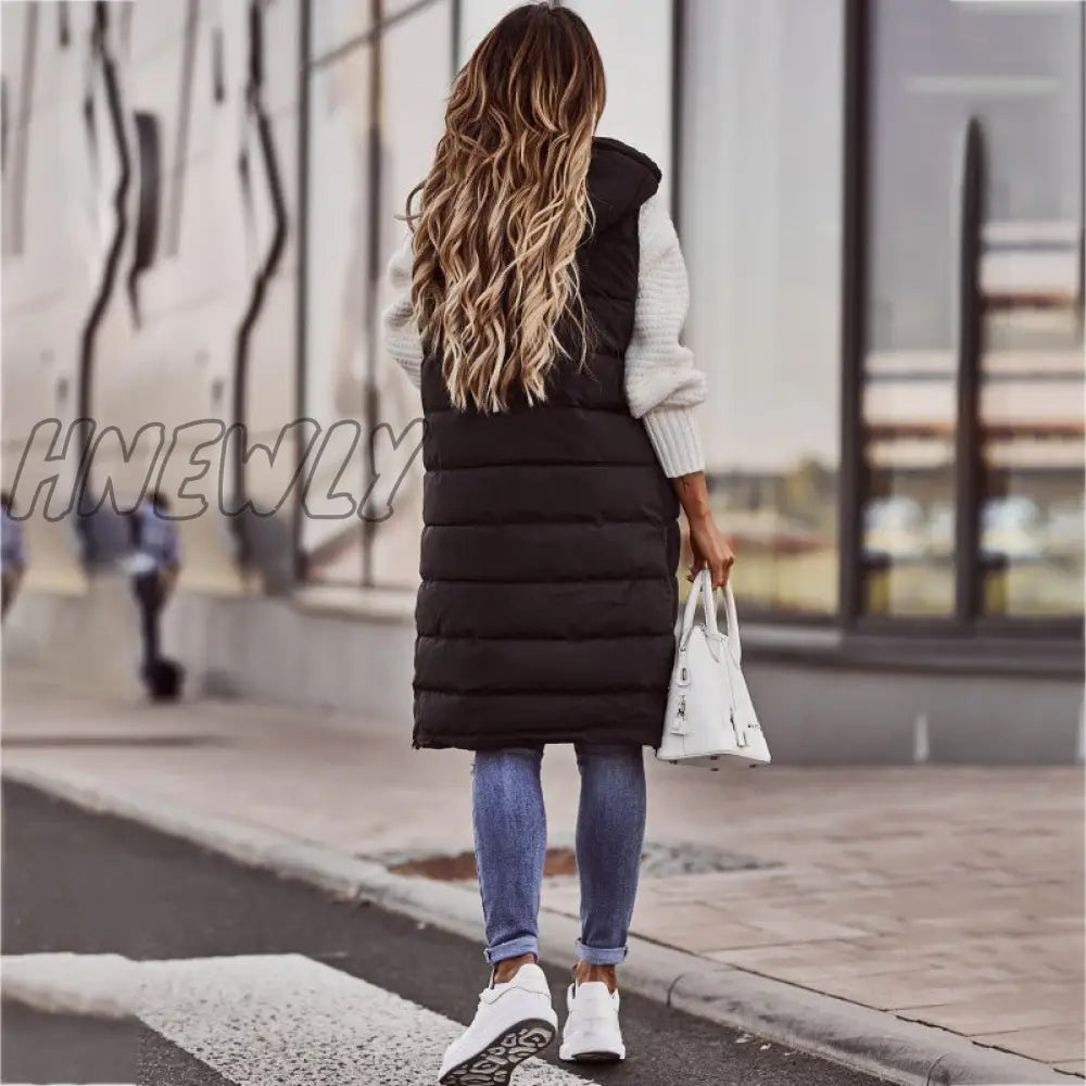 xsrrr Warm Winter Women Long Vests Fashion Hooded Sleeveless Casual Lady Brief Outwear Vest Blouse Shirts Coat Femme Sweatshirt