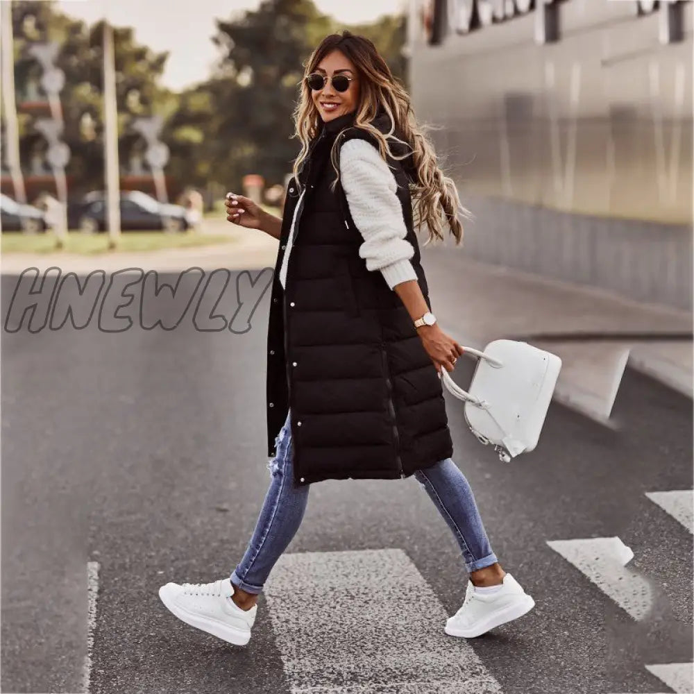 xsrrr Warm Winter Women Long Vests Fashion Hooded Sleeveless Casual Lady Brief Outwear Vest Blouse Shirts Coat Femme Sweatshirt