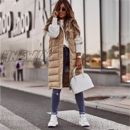 xsrrr Warm Winter Women Long Vests Fashion Hooded Sleeveless Casual Lady Brief Outwear Vest Blouse Shirts Coat Femme Sweatshirt