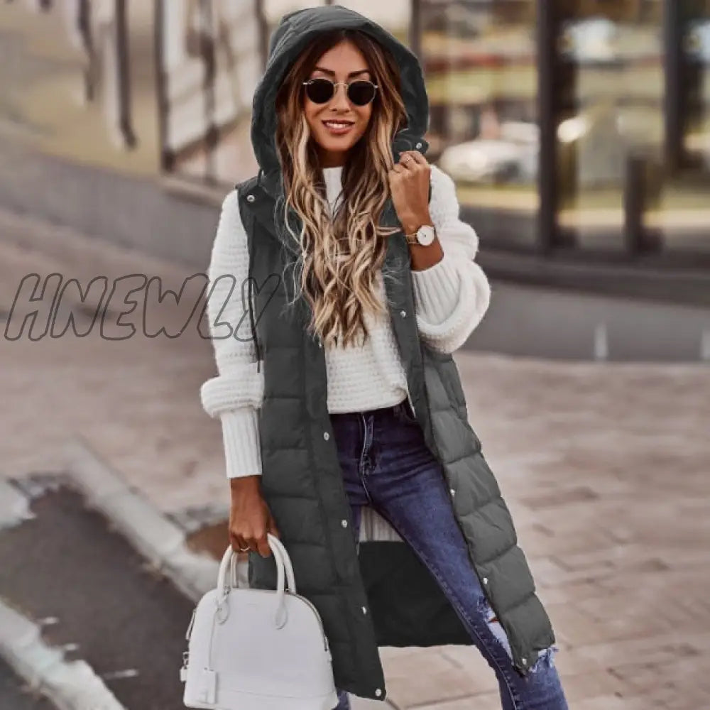 xsrrr Warm Winter Women Long Vests Fashion Hooded Sleeveless Casual Lady Brief Outwear Vest Blouse Shirts Coat Femme Sweatshirt