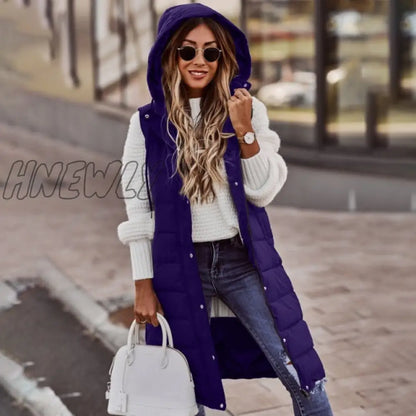 xsrrr Warm Winter Women Long Vests Fashion Hooded Sleeveless Casual Lady Brief Outwear Vest Blouse Shirts Coat Femme Sweatshirt