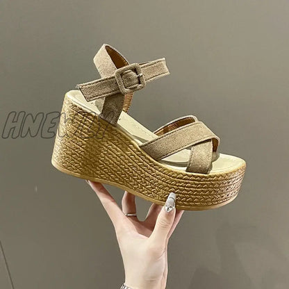 xsrrr Wedge Heel Summer New Fashion Platform Thick Bottom Buckle Casual Comfortable Walking Shoes Sandals for Women