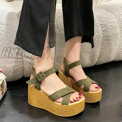 xsrrr Wedge Heel Summer New Fashion Platform Thick Bottom Buckle Casual Comfortable Walking Shoes Sandals for Women