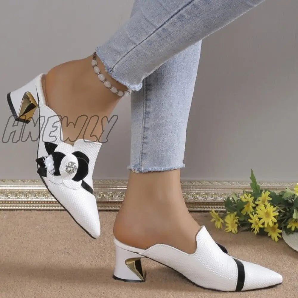 xsrrr - White Casual Patchwork Pointed Out Door Wedges Shoes (Heel Height 2.75in)