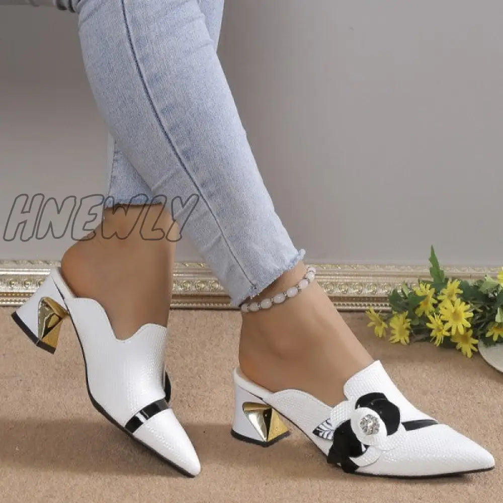 xsrrr - White Casual Patchwork Pointed Out Door Wedges Shoes (Heel Height 2.75in)