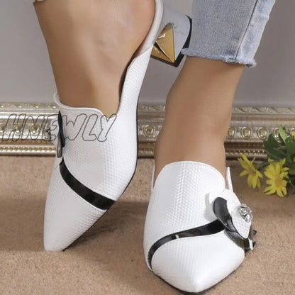 xsrrr - White Casual Patchwork Pointed Out Door Wedges Shoes (Heel Height 2.75in)