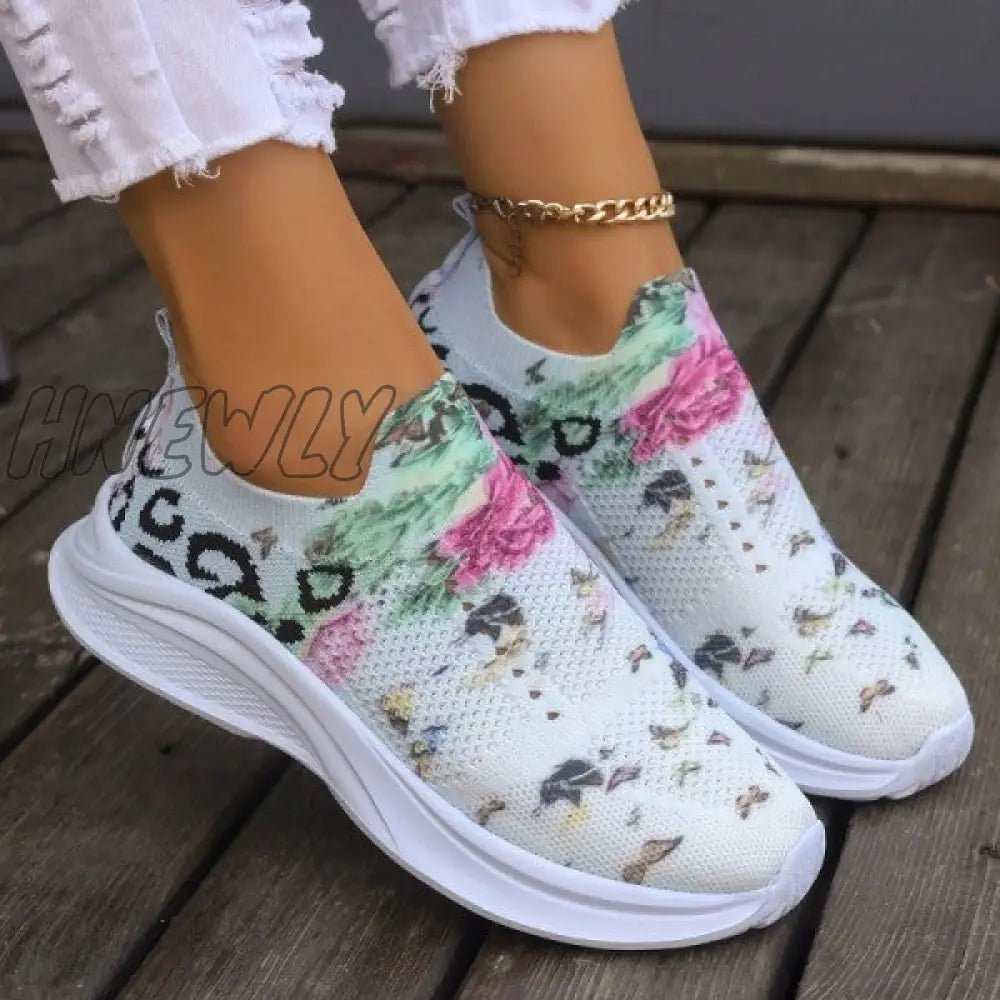 xsrrr - White Casual Patchwork Printing Round Mesh Breathable Comfortable Out Door Shoes