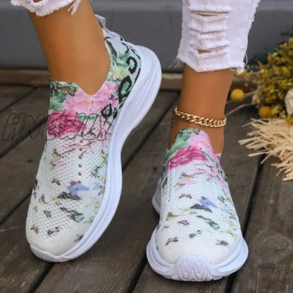 xsrrr - White Casual Patchwork Printing Round Mesh Breathable Comfortable Out Door Shoes