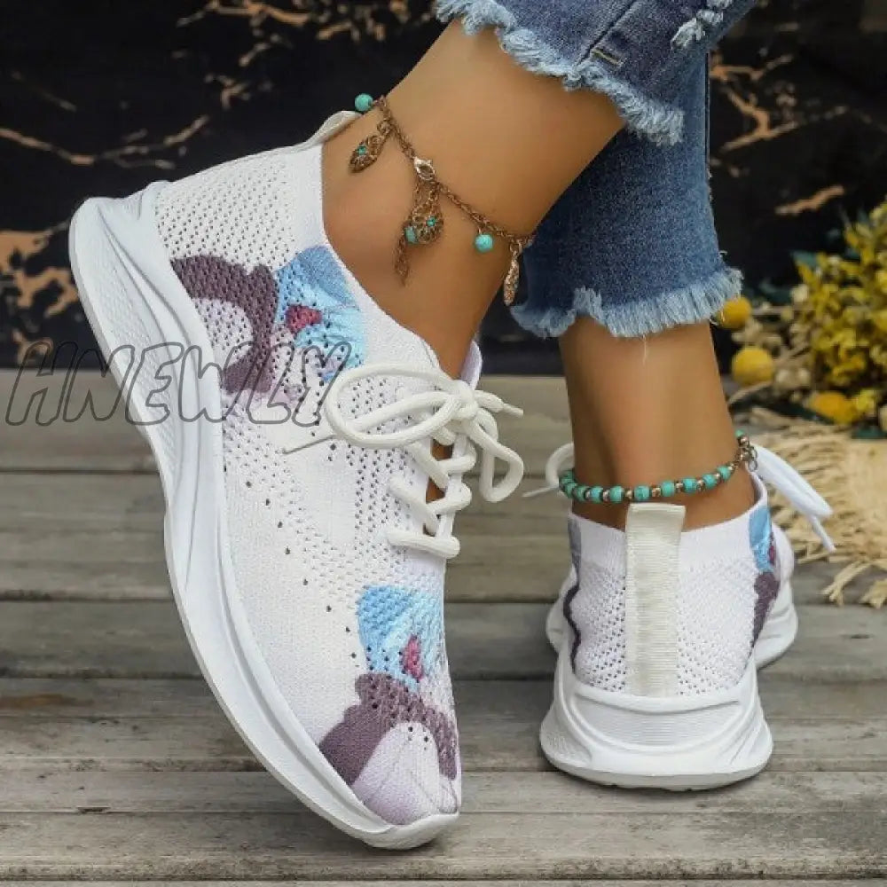 xsrrr - White Casual Sportswear Daily Frenulum Printing Round Mesh Breathable Comfortable Out Door Shoes