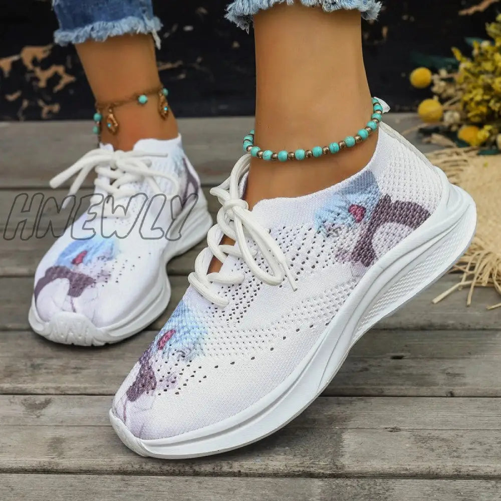 xsrrr - White Casual Sportswear Daily Frenulum Printing Round Mesh Breathable Comfortable Out Door Shoes