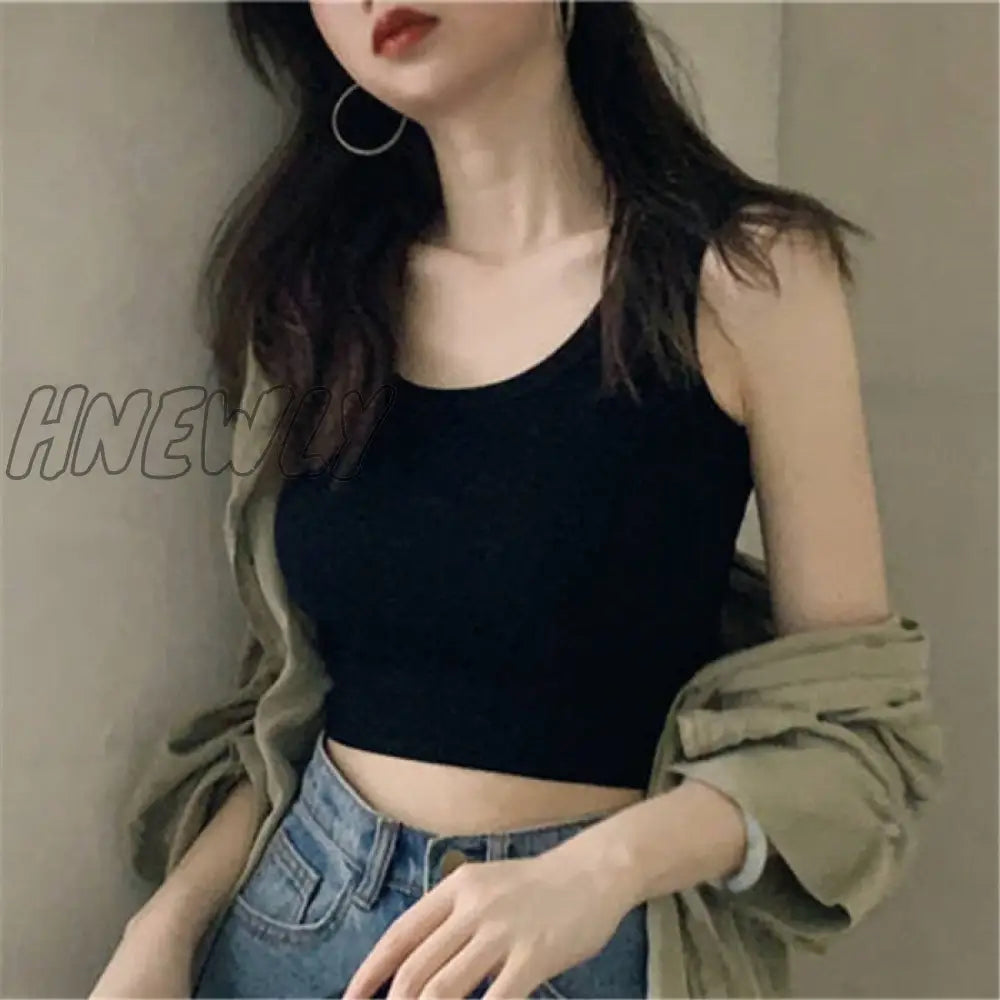 xsrrr White Knitted Round Neck Women T-shirt Sexy Sleeveless Camisole Crop Top Woman Tight Stretch Tank Top Ladies Tee Top Streetwear