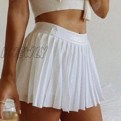 xsrrr White Pleated Skirt Short Woman Elastic Waist Mini Skirts Sexy Mircro Summer Embroidery Mini Tennis Skirt New Preppy