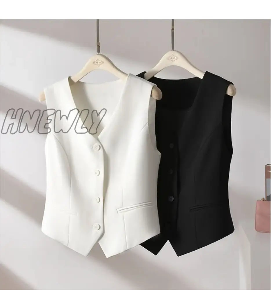 xsrrr White Suit Vest Fall New Casual Slim Reduce Waist Sleeveless Short Jacket Simple Fashion Senior Sense of Vest for Women