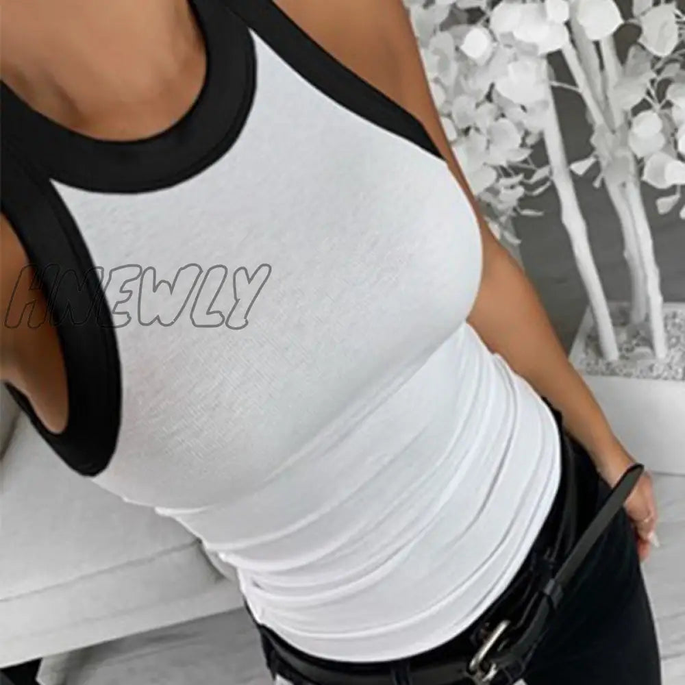 xsrrr White Women Tank Top Sexy Elastic Solid Ribbed O Neck Off Shouled Casual Summer Tank Tops Female Black Street Wear Trendy Summer Fits