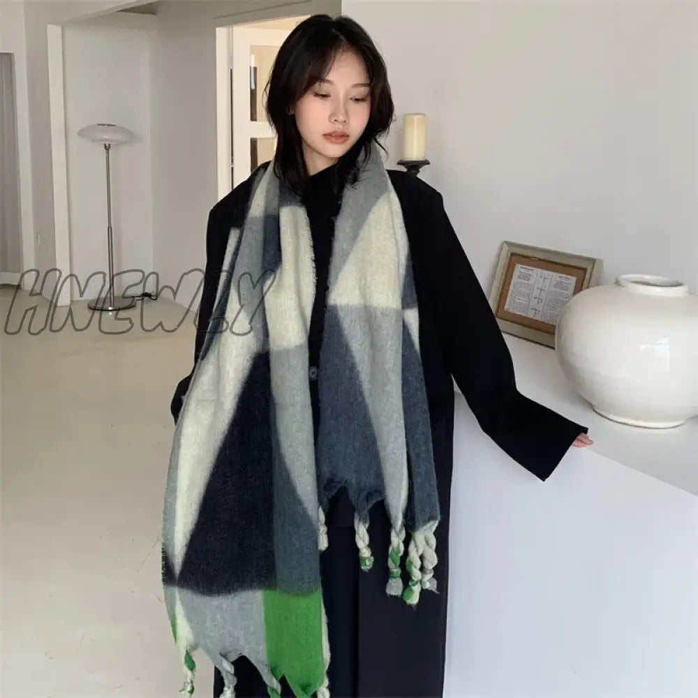 Hnewly Winter Scarf Women Cashmere Warm Pashmina Plaid Foulard Female Scarves Wraps Thick Soft Bufanda Tassels Shawl Long Stole