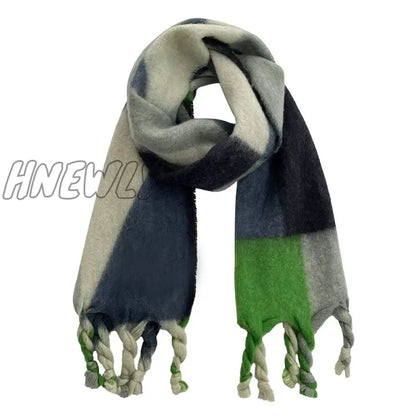 Hnewly Winter Scarf Women Cashmere Warm Pashmina Plaid Foulard Female Scarves Wraps Thick Soft Bufanda Tassels Shawl Long Stole