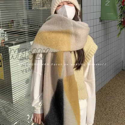 Hnewly Winter Scarf Women Cashmere Warm Pashmina Plaid Foulard Female Scarves Wraps Thick Soft Bufanda Tassels Shawl Long Stole