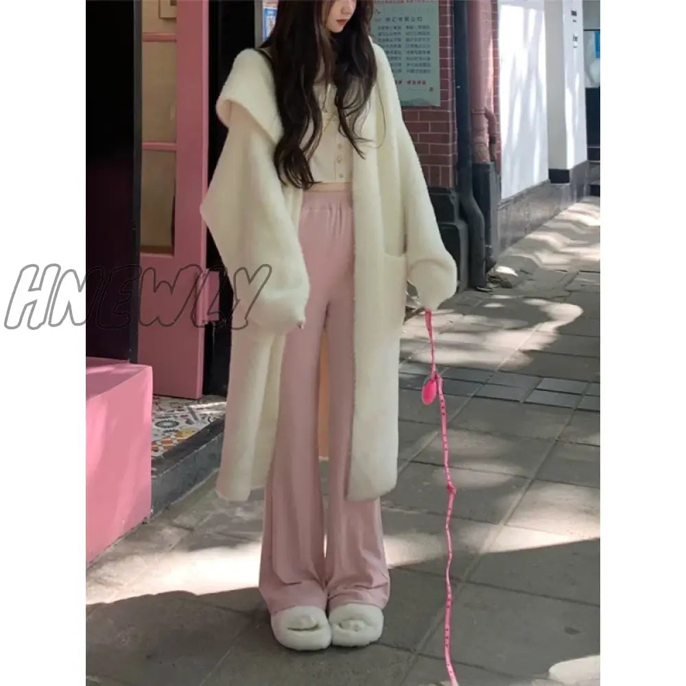 Hnewly Winter Sweater Coats with Hooded Women Pure Color Y2k Clothing Korean Fashion Outwear Elegant Knitted Cardigan Female Chic