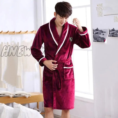 Hnewly Winter Thick Warm Female Coral Fleece Kimono Robe Lovers Couple Nightgown Bath Gown Sleepwear Men Large Nightwear M L XL XXL 3XL