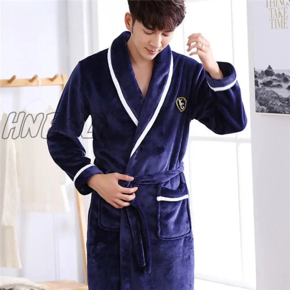 Hnewly Winter Thick Warm Female Coral Fleece Kimono Robe Lovers Couple Nightgown Bath Gown Sleepwear Men Large Nightwear M L XL XXL 3XL