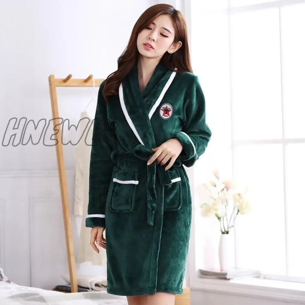 Hnewly Winter Thick Warm Female Coral Fleece Kimono Robe Lovers Couple Nightgown Bath Gown Sleepwear Men Large Nightwear M L XL XXL 3XL