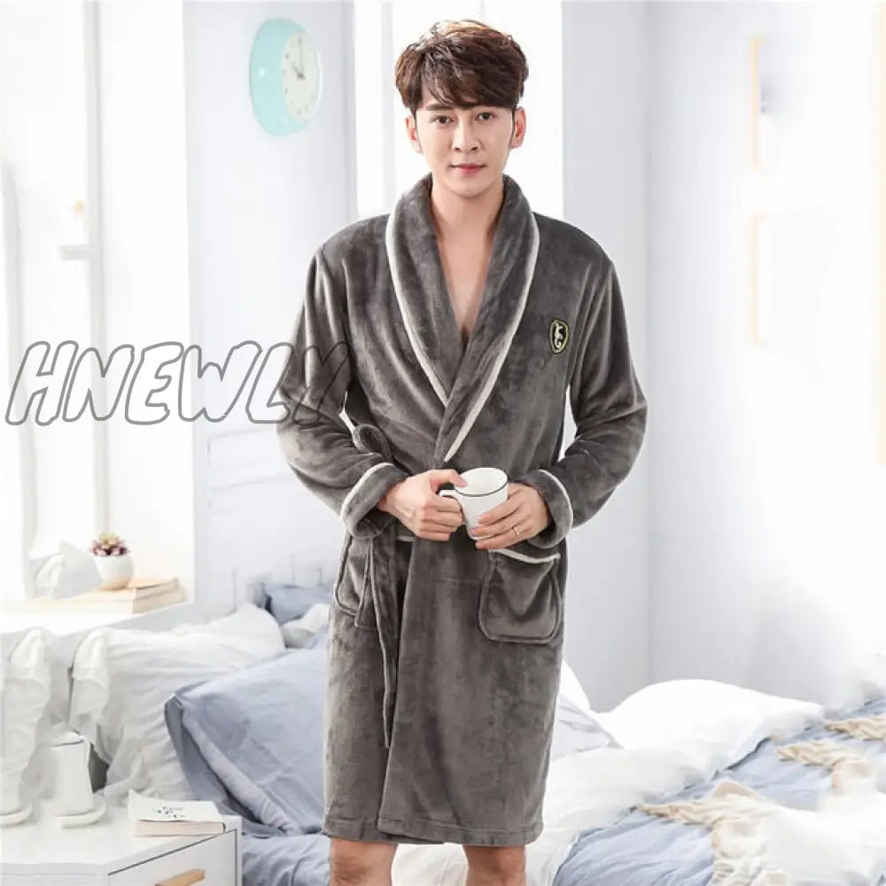 Hnewly Winter Thick Warm Female Coral Fleece Kimono Robe Lovers Couple Nightgown Bath Gown Sleepwear Men Large Nightwear M L XL XXL 3XL