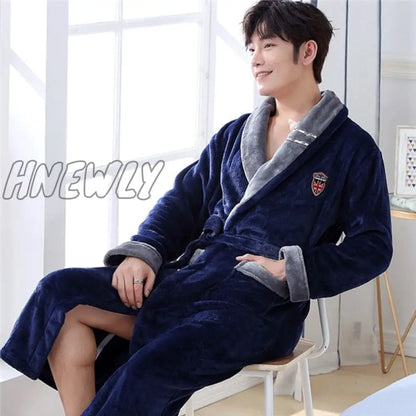 Hnewly Winter Thick Warm Female Coral Fleece Kimono Robe Lovers Couple Nightgown Bath Gown Sleepwear Men Large Nightwear M L XL XXL 3XL