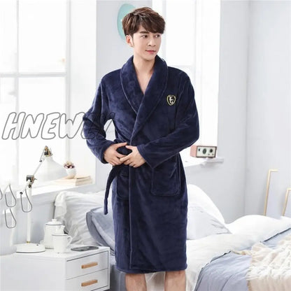 Hnewly Winter Thick Warm Female Coral Fleece Kimono Robe Lovers Couple Nightgown Bath Gown Sleepwear Men Large Nightwear M L XL XXL 3XL