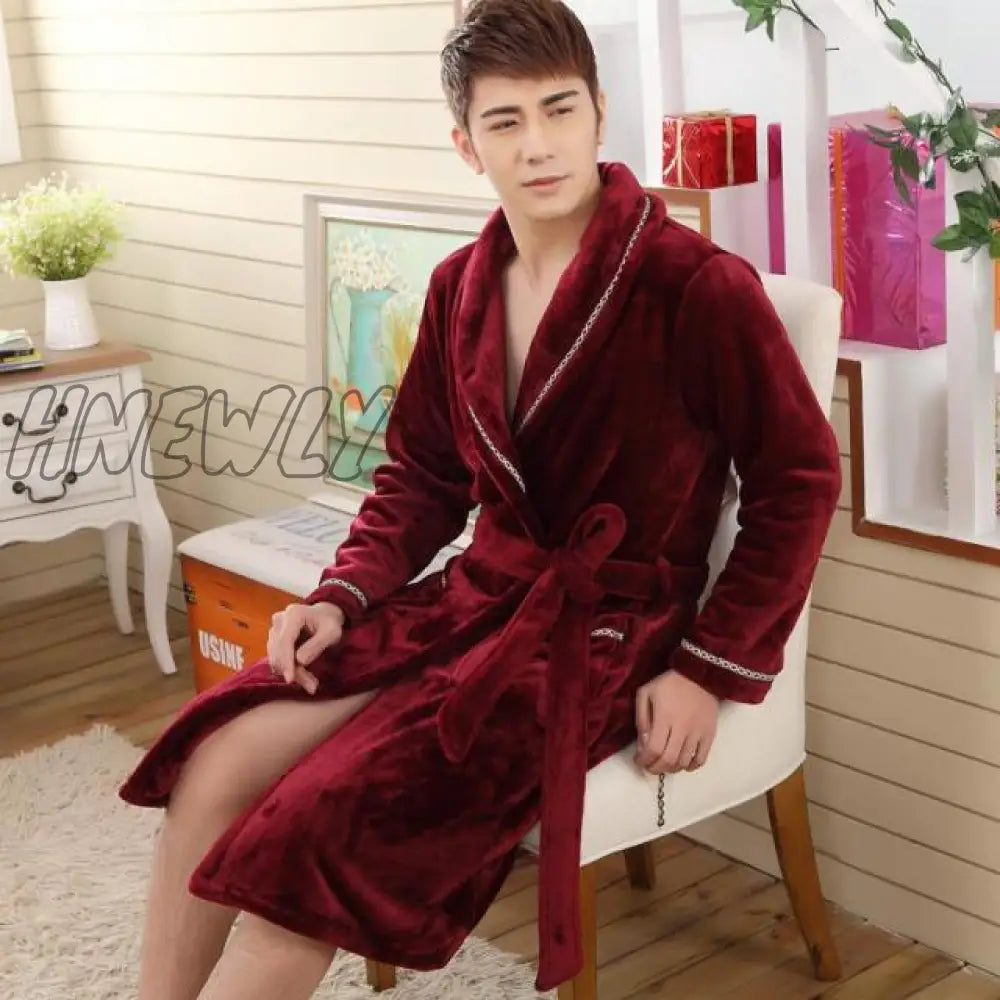 Hnewly Winter Thick Warm Female Coral Fleece Kimono Robe Lovers Couple Nightgown Bath Gown Sleepwear Men Large Nightwear M L XL XXL 3XL