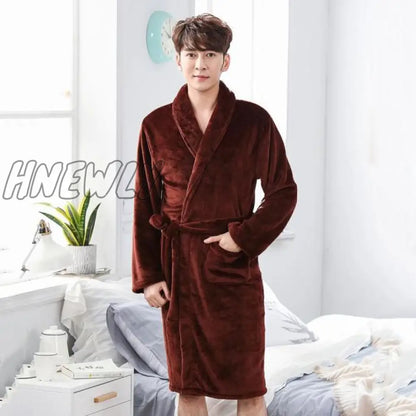 Hnewly Winter Thick Warm Female Coral Fleece Kimono Robe Lovers Couple Nightgown Bath Gown Sleepwear Men Large Nightwear M L XL XXL 3XL