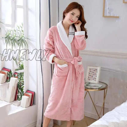 Hnewly Winter Thick Warm Female Coral Fleece Kimono Robe Lovers Couple Nightgown Bath Gown Sleepwear Men Large Nightwear M L XL XXL 3XL