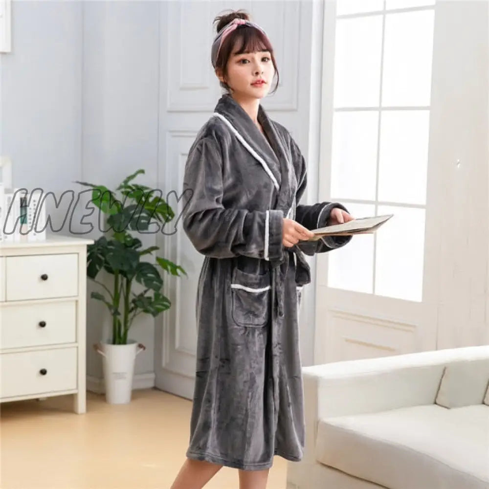 Hnewly Winter Thick Warm Female Coral Fleece Kimono Robe Lovers Couple Nightgown Bath Gown Sleepwear Men Large Nightwear M L XL XXL 3XL