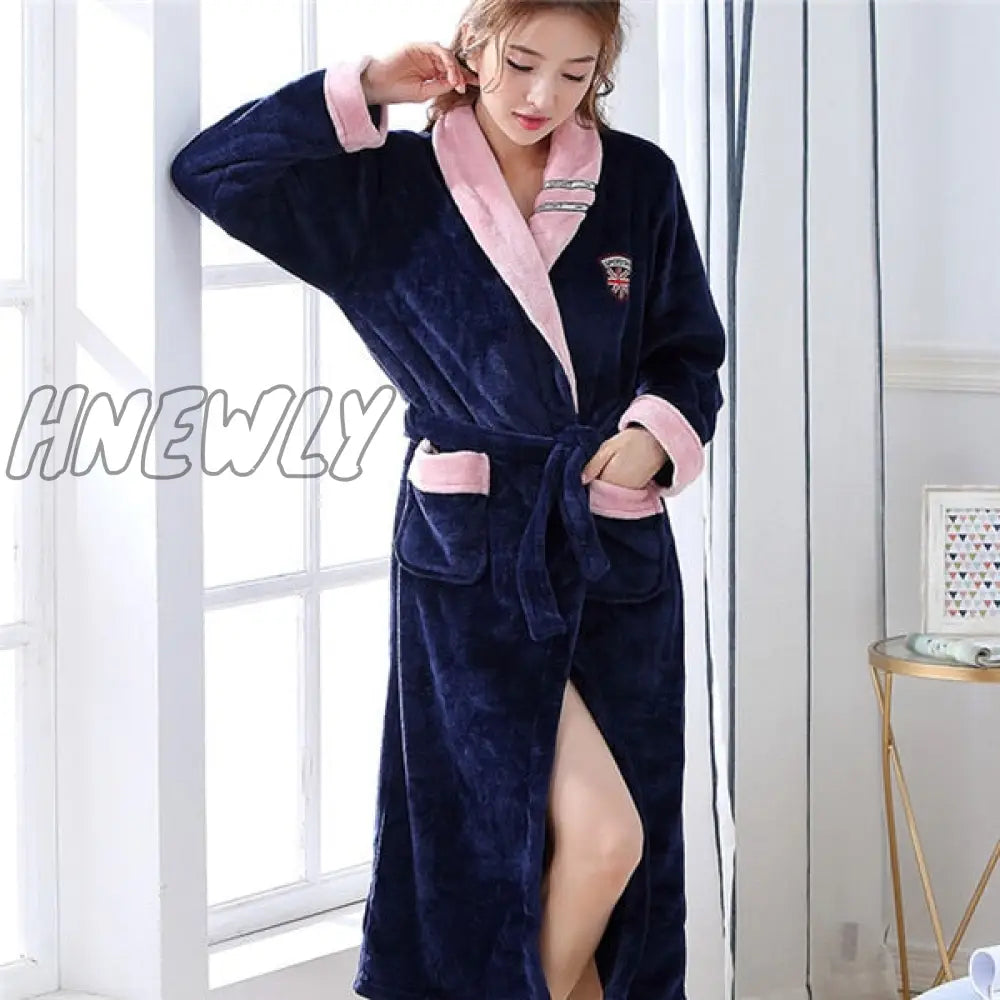 Hnewly Winter Thick Warm Female Coral Fleece Kimono Robe Lovers Couple Nightgown Bath Gown Sleepwear Men Large Nightwear M L XL XXL 3XL