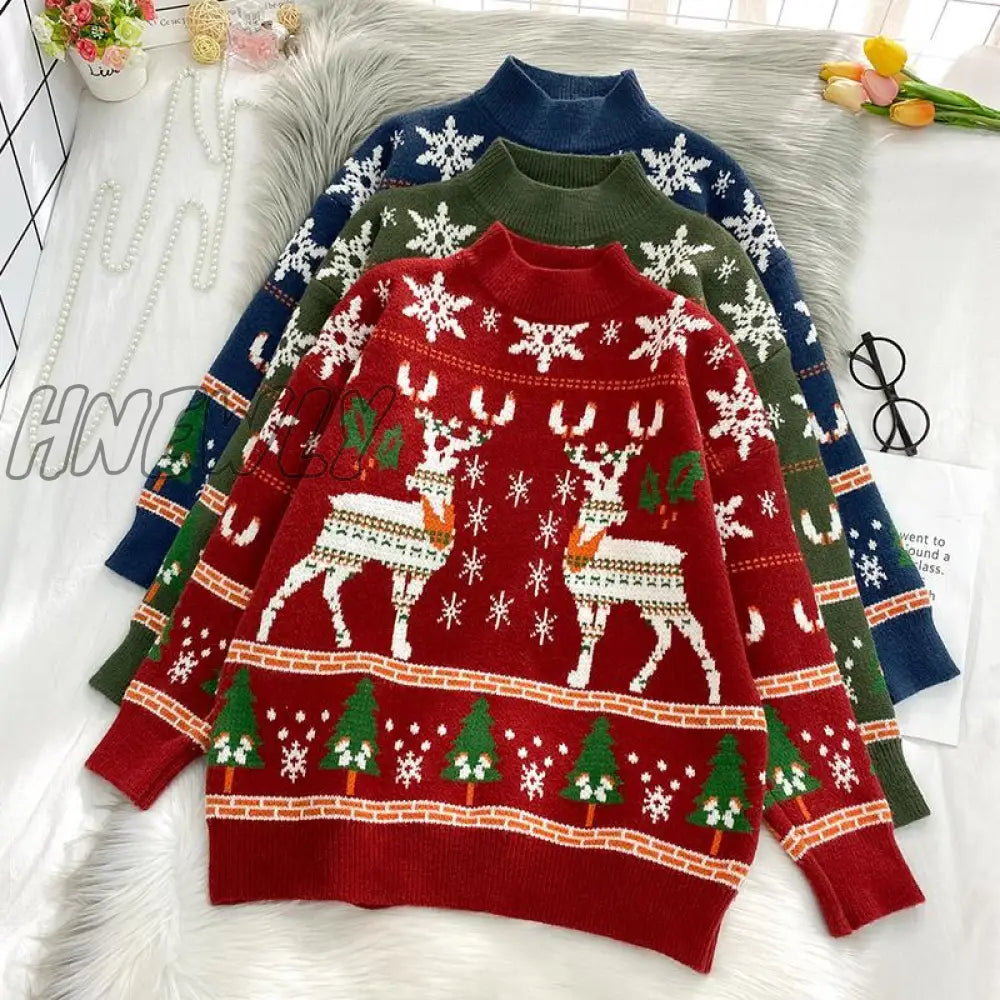 xsrrr Woman Sweaters Autumn Winter plus Size Christmas Knitted Sweater Women Loose Top Femme Chandails Pull Hiver Ugly Christmas Sweater