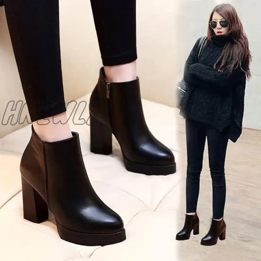 xsrrr Women Ankle Boots Autumn Winter Martin Women 10cm High Heels Boots Platform Sexy Ladies Black Pumps Boots Shoes