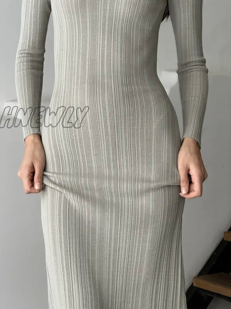 xsrrr Women Autumn Winter Solid Maxi Long Sweater Dress Elegant Casual Fashion Pullover Bodycon Slim Streetwear Knitted Dress 2024 New